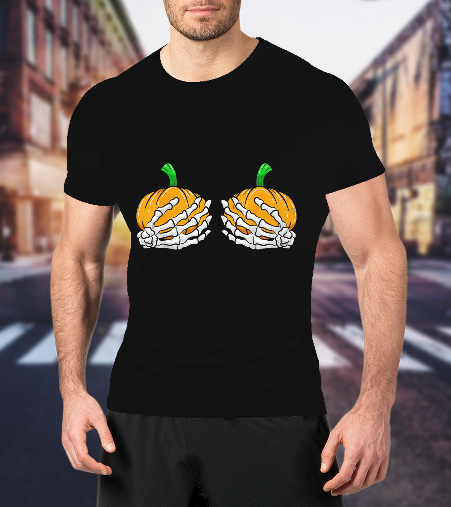 Halloween Pumpkin Skeleton Hands Bra T-Shirt