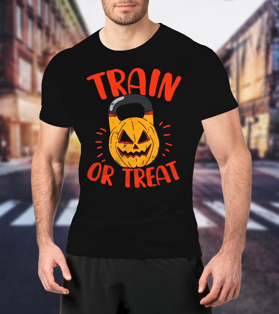 Train Or Treat Pumpkin Kettlebell T-Shirt
