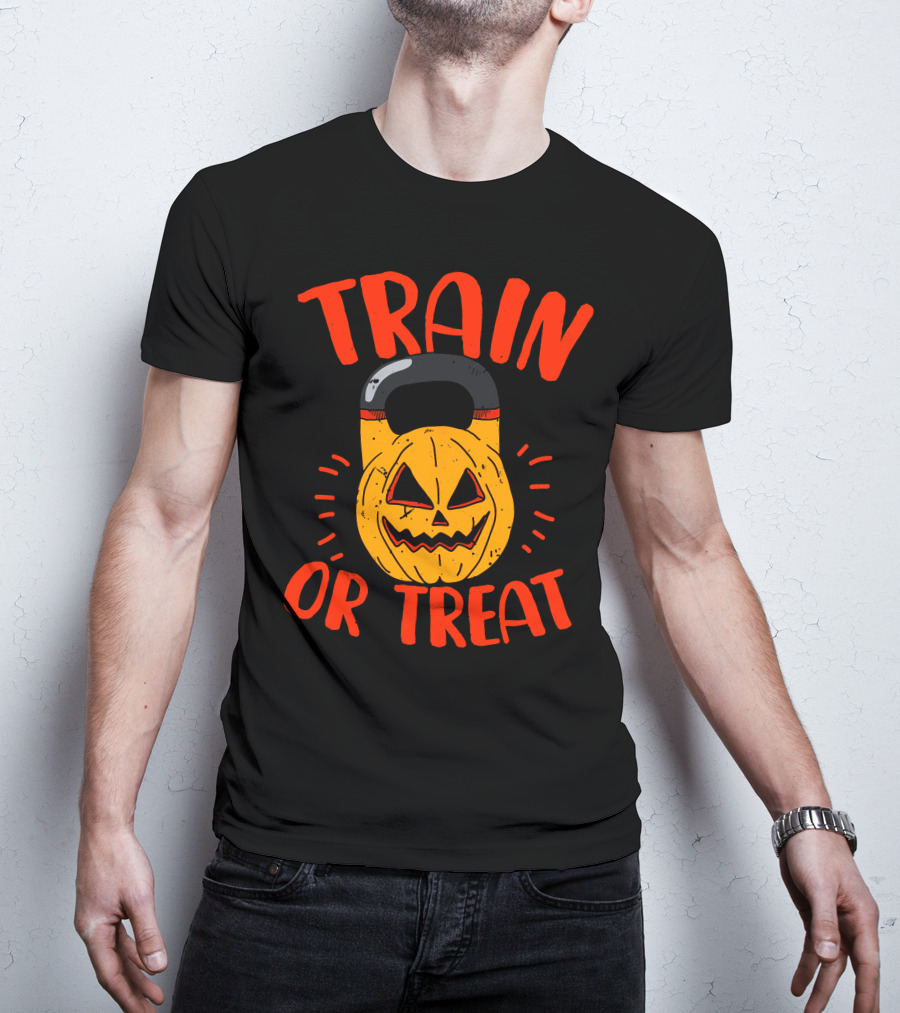 Train Or Treat Pumpkin Kettlebell T-Shirt