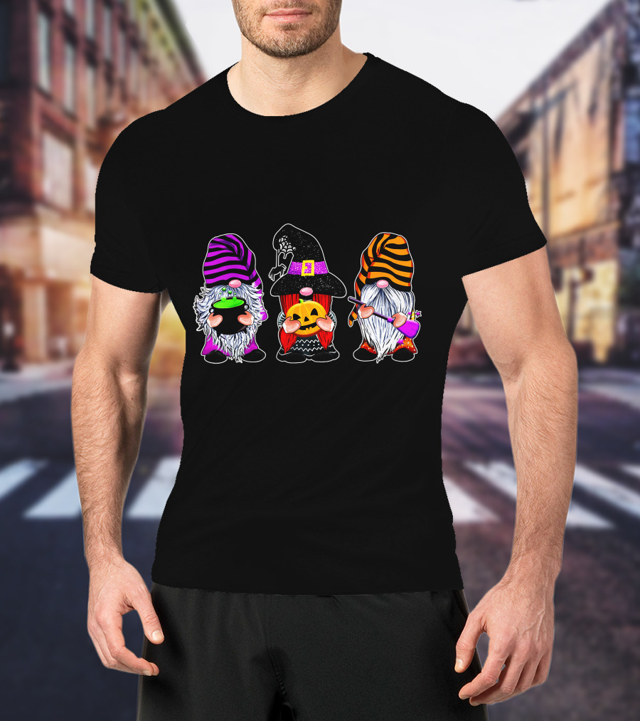 Halloween Gnomes Cute Autumn Pumpkin Fall Funny Holiday Wizard Hat Cauldron T-Shirt