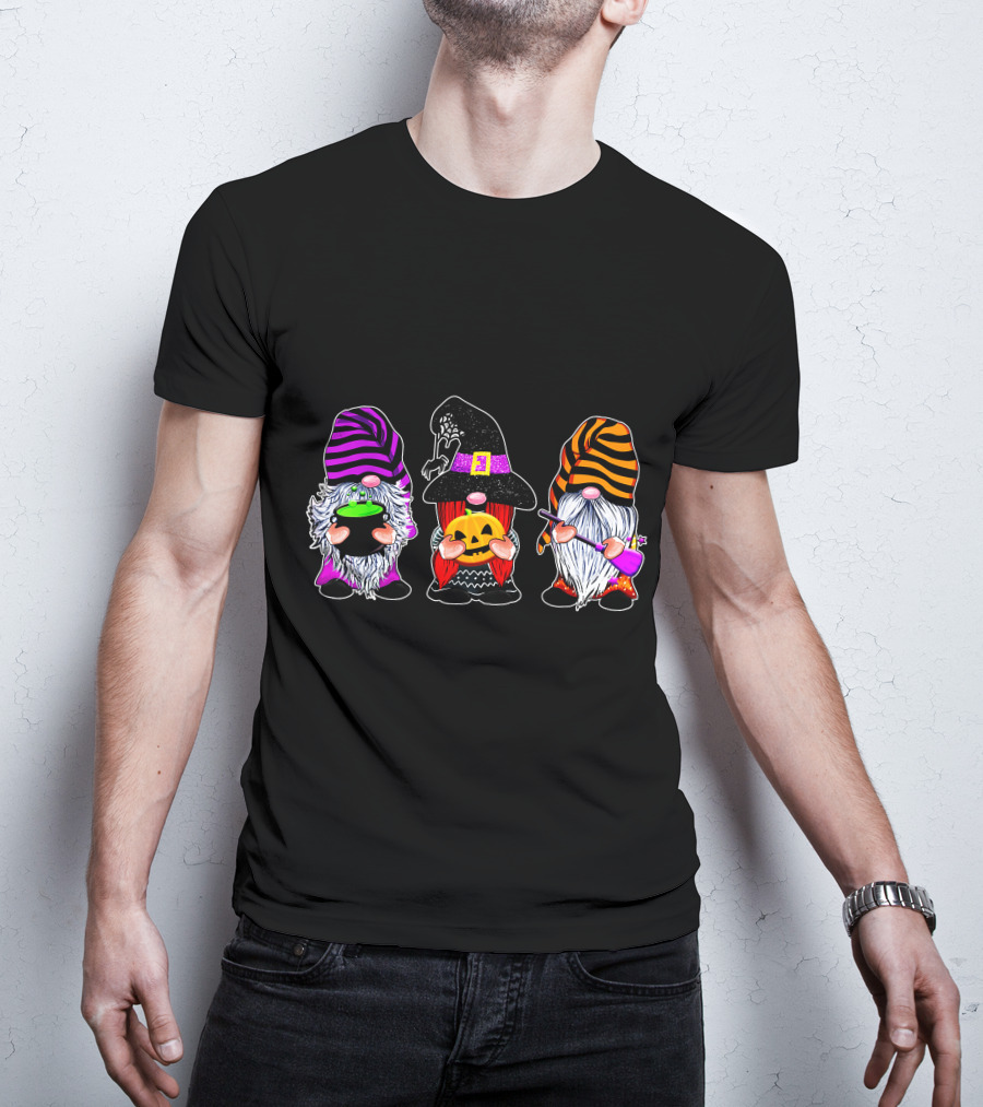 Halloween Gnomes Cute Autumn Pumpkin Fall Funny Holiday Wizard Hat Cauldron T-Shirt