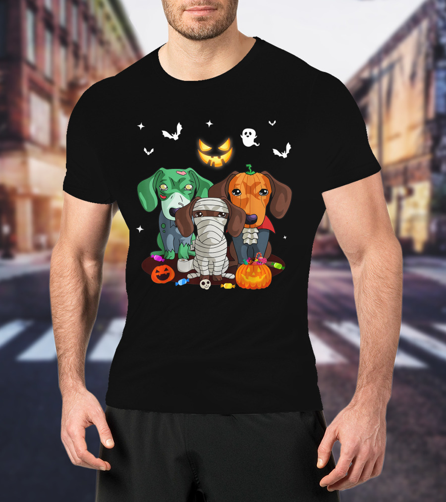 Halloween Dachshund Dog Witch Cute Dachshund Dog Lovers Zombie Mummy Pumpkin Costume Dogs T-Shirt