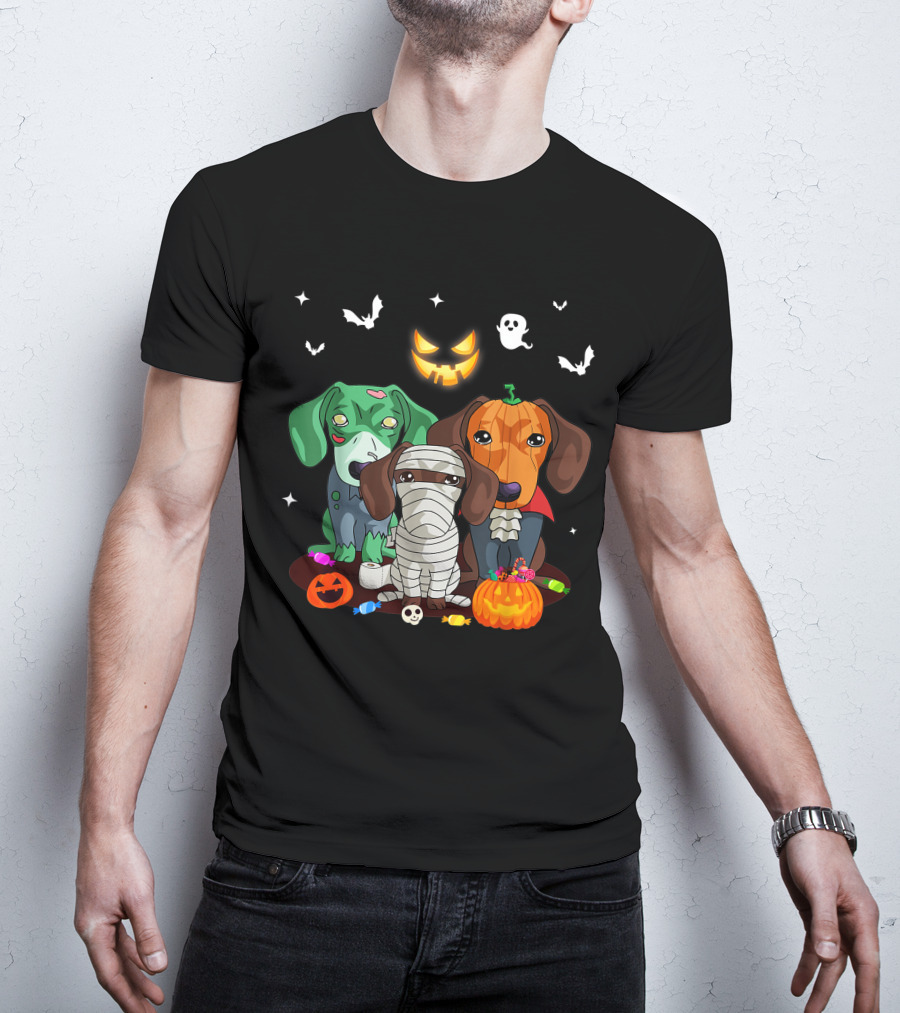 Halloween Dachshund Dog Witch Cute Dachshund Dog Lovers Zombie Mummy Pumpkin Costume Dogs T-Shirt