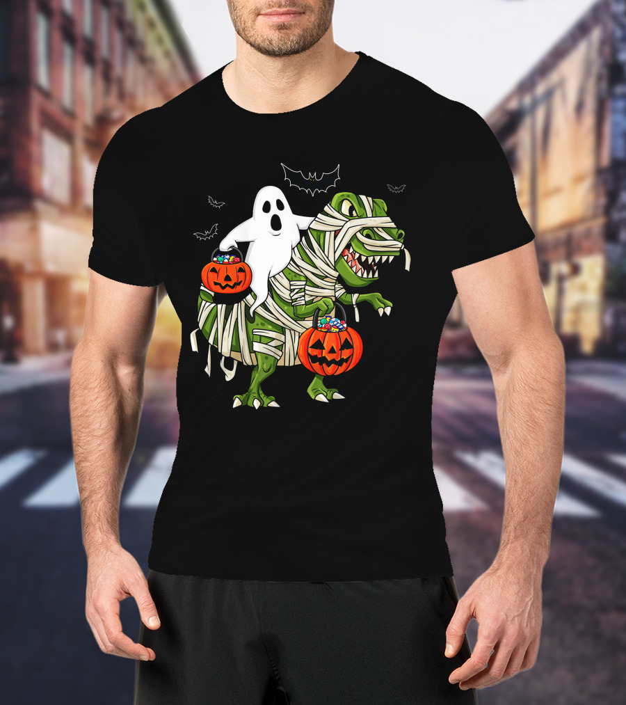Ghost And Mummy T-Rex Halloween Candy Adventure T-Shirt