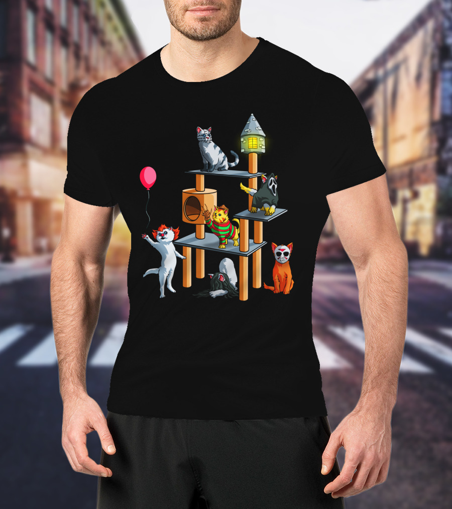 Funny Cat Horror Halloween With Cute Kitty Icons For Lovers T-Shirt