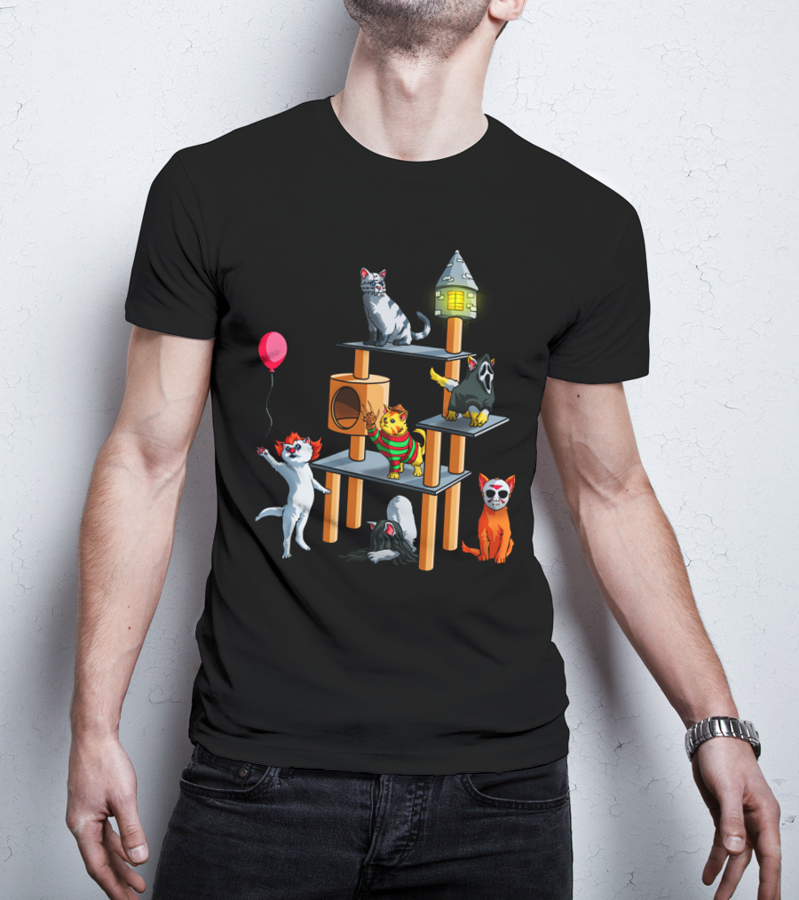 Funny Cat Horror Halloween With Cute Kitty Icons For Lovers T-Shirt