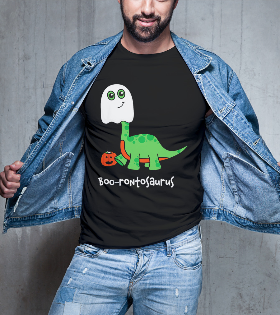 Boo-rontosaurus Ghost Dinosaur With Pumpkin Halloween Cute Funny Brontosaurus T-Shirt