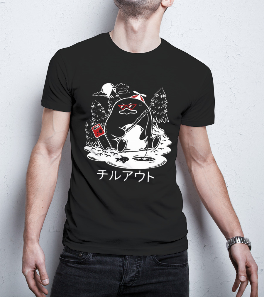 Isaacwhy Merch Chill Out Penguin With Chainsaw And Fishing Rod T-Shirt
