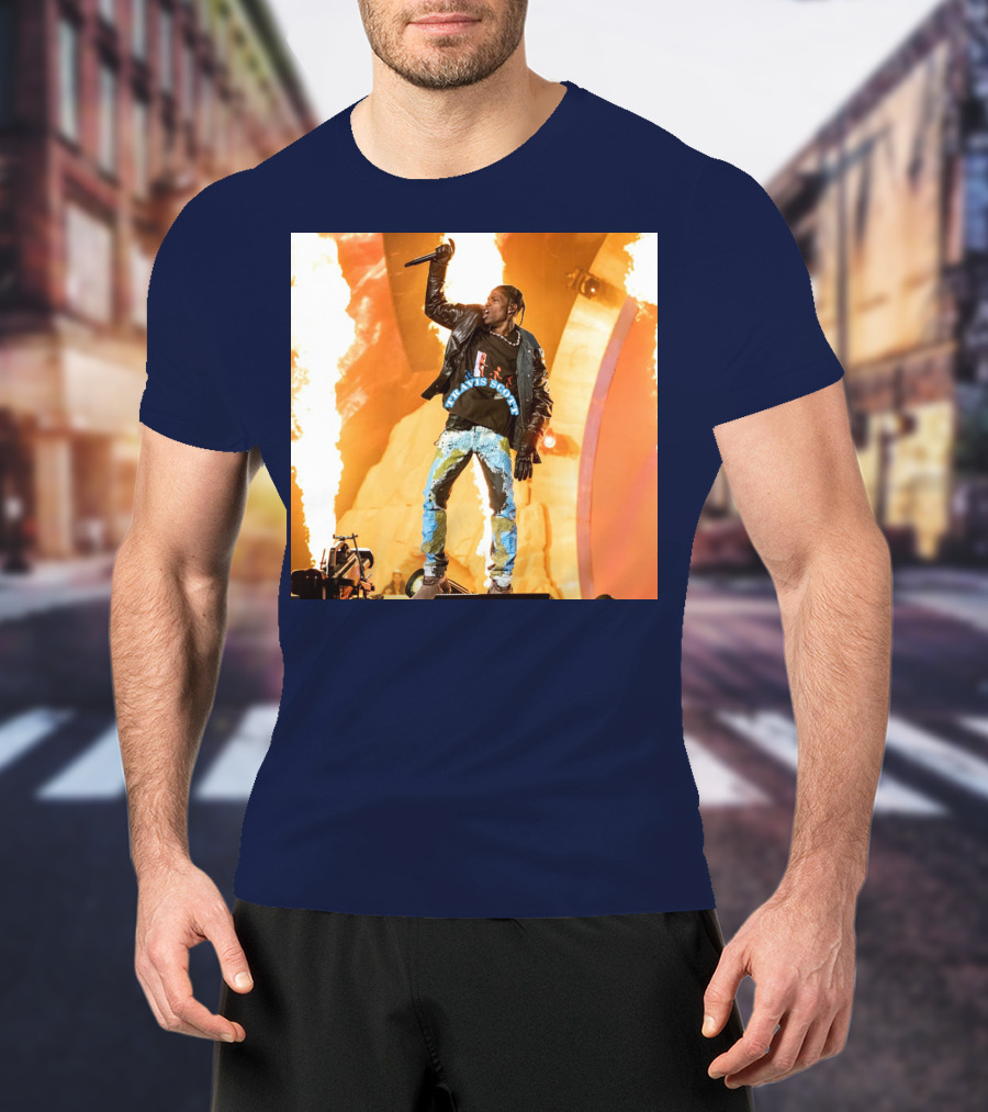 Travis Scott Live Concert Performance With Fire Effects T-Shirt