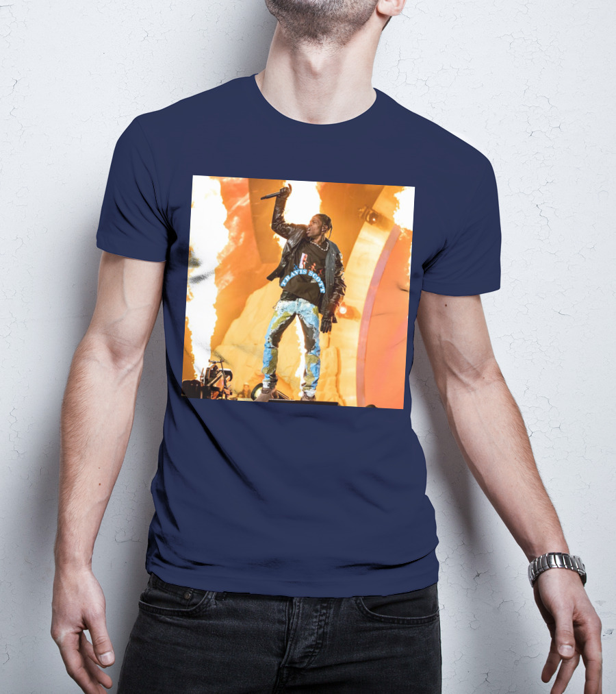 Travis Scott Live Concert Performance With Fire Effects T-Shirt