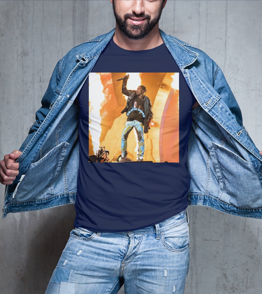 Travis Scott Live Concert Performance With Fire Effects T-Shirt