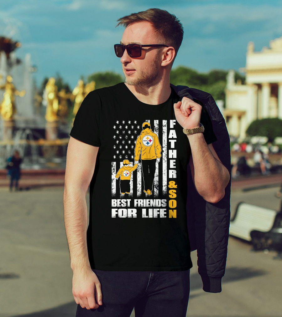 Father And Son Best Friends For Life Steelers Flag Background T-Shirt