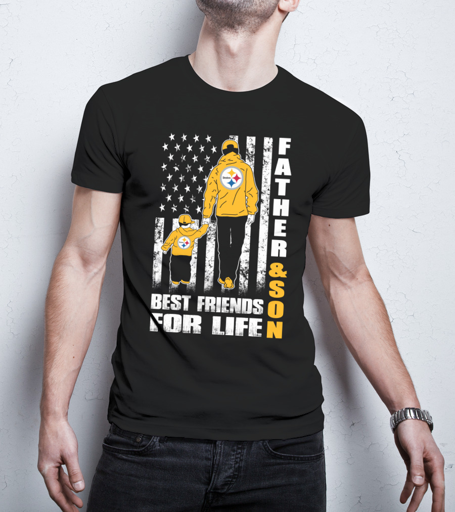 Father And Son Best Friends For Life Steelers Flag Background T-Shirt