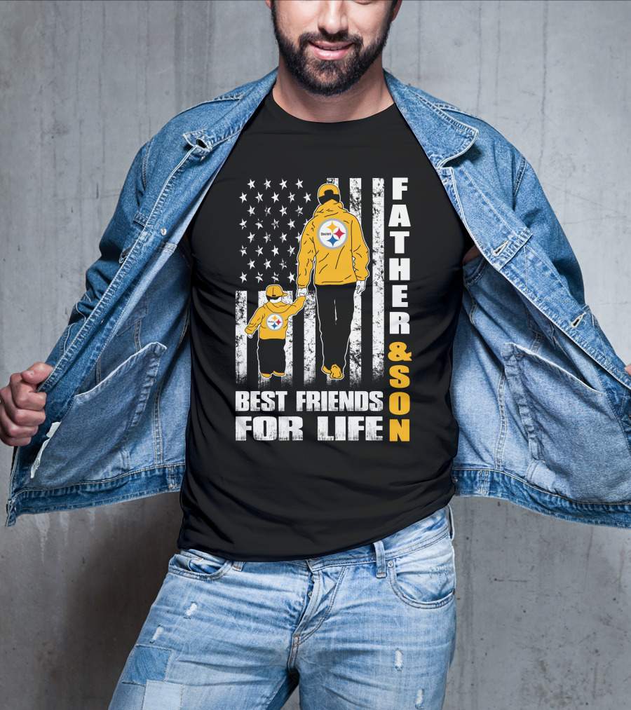 Father And Son Best Friends For Life Steelers Flag Background T-Shirt