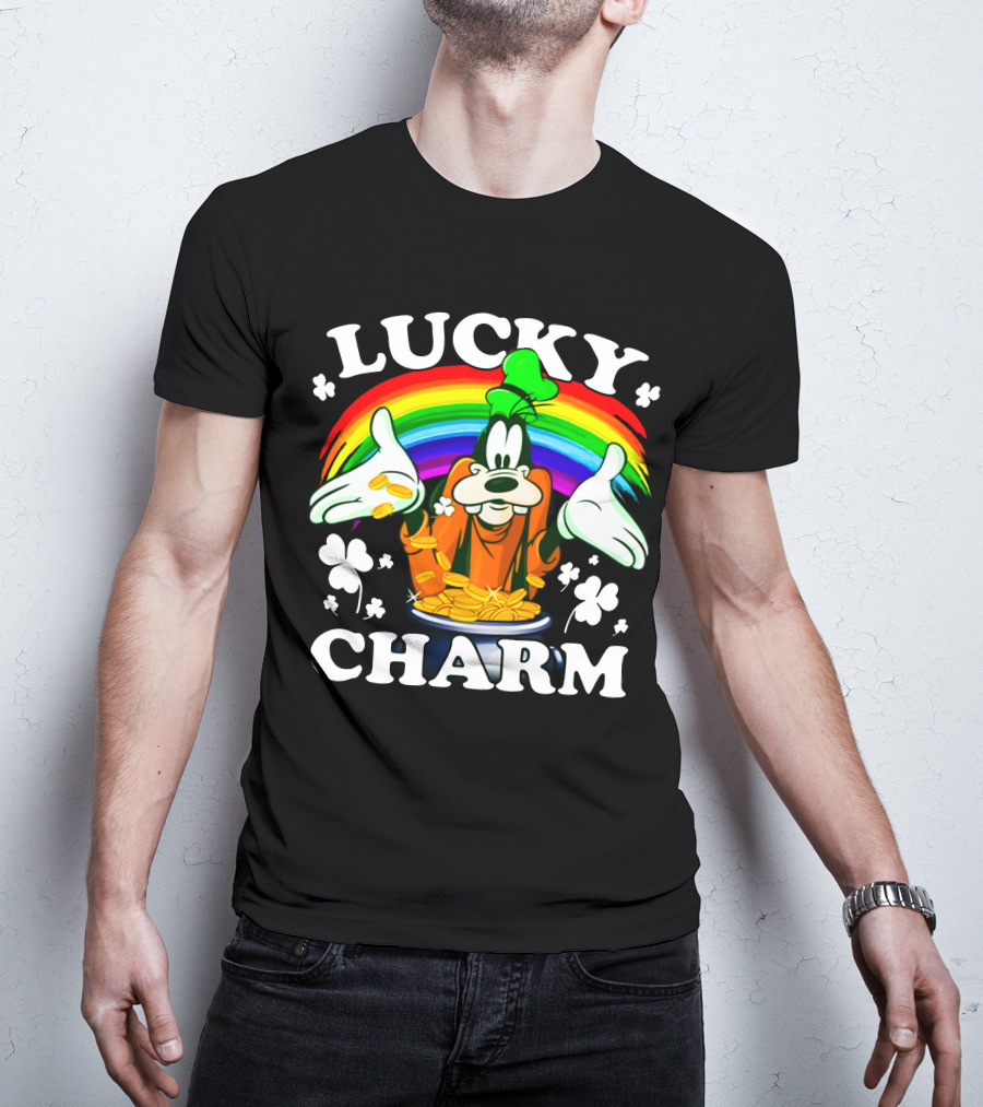 Lucky Charm Goofy With Rainbow And Gold Coins T-Shirt