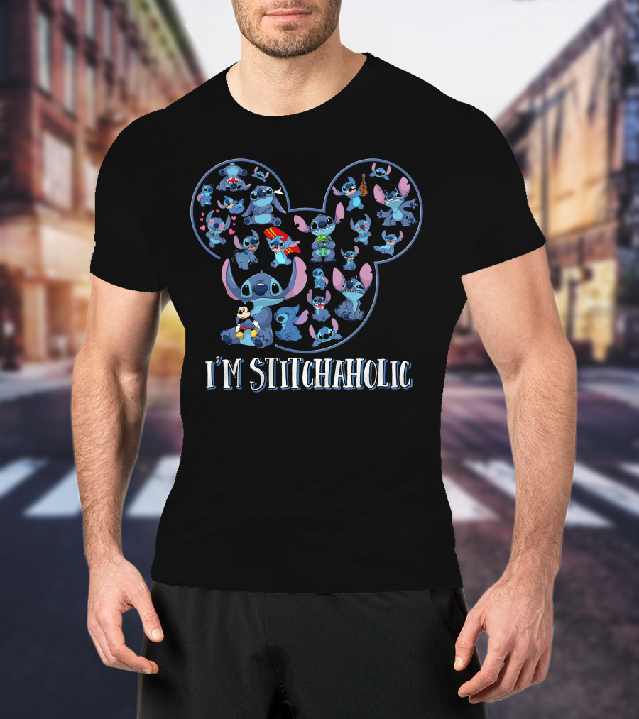 I'm Stitchaholic Mickey Mouse Head Stitch T-Shirt