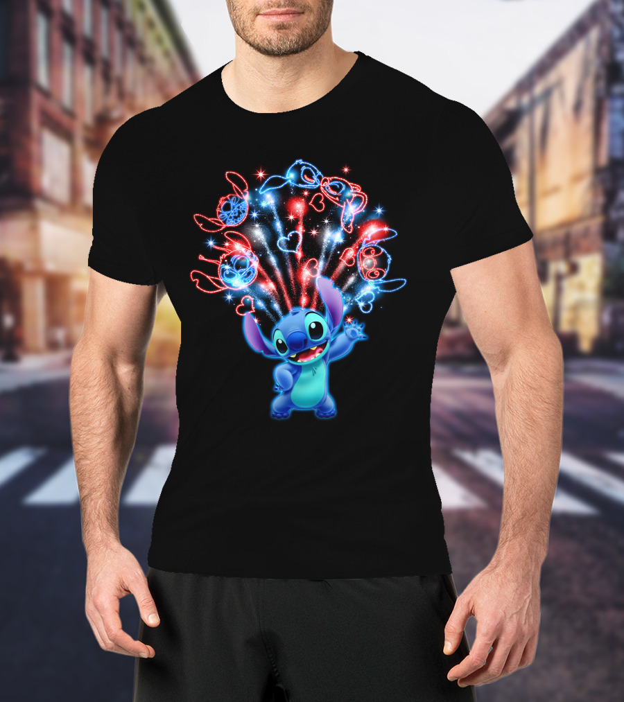 Stitch Fireworks Hearts Sparkle Fun T-Shirt