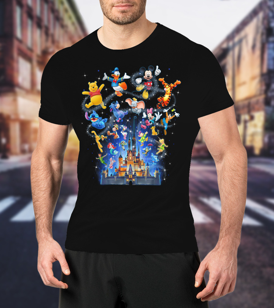 Disney Character Magic Celebration With Mickey, Donald, Pooh, Tigger, And Friends At Iconic Castle T-Shirt