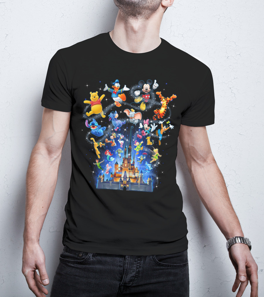 Disney Character Magic Celebration With Mickey, Donald, Pooh, Tigger, And Friends At Iconic Castle T-Shirt