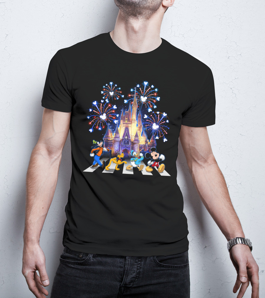 Firework Castle Abbey Road Mickey Goofy Donald Pluto T-Shirt