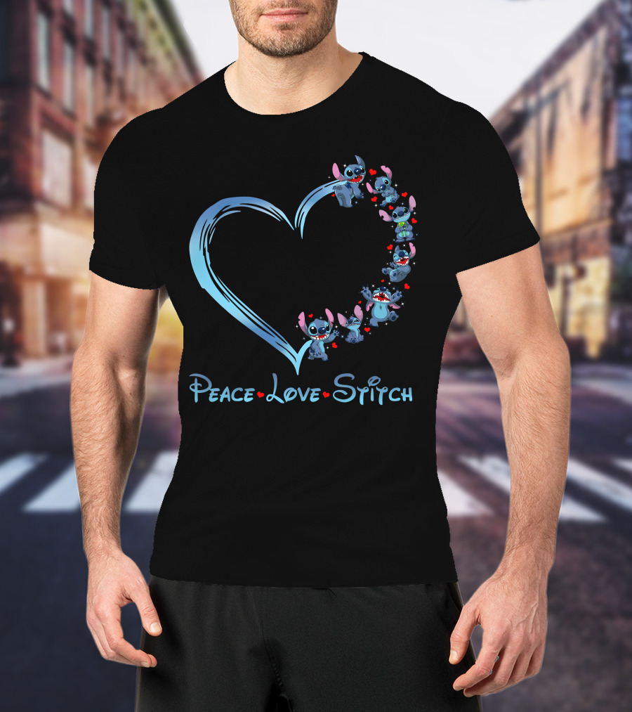 Peace Love Stitch Heart Character Adventures T-Shirt