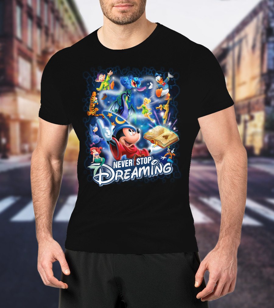Never Stop Dreaming Disney Characters Magic Book T-Shirt