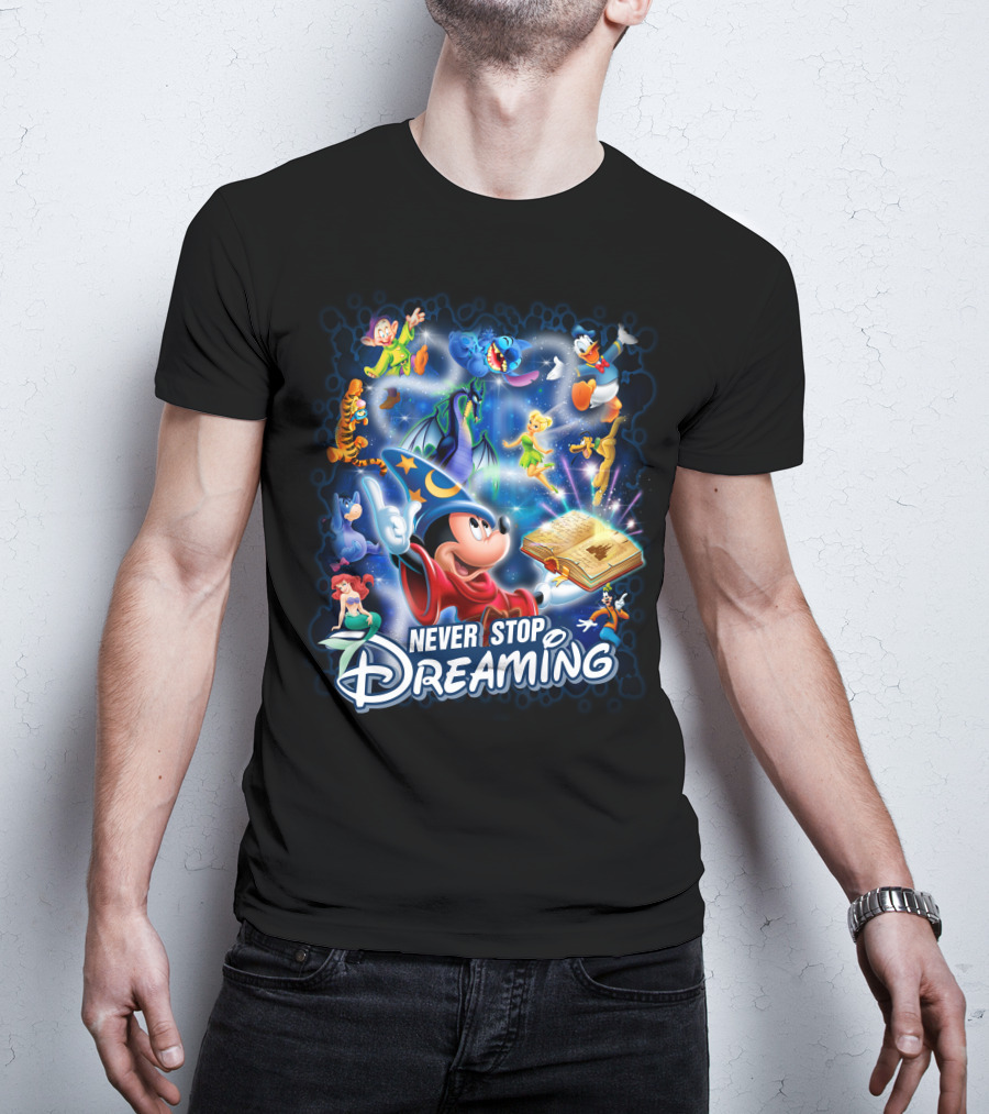 Never Stop Dreaming Disney Characters Magic Book T-Shirt