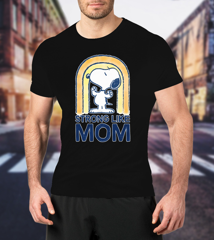 Snoopy Strong Like Mom Retro Rainbow Celebrating Motherhood T-Shirt