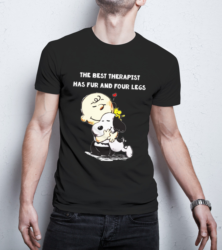 The Best Therapist Has Fur And Four Legs Charlie Brown Snoopy Woodstock Hug T-Shirt