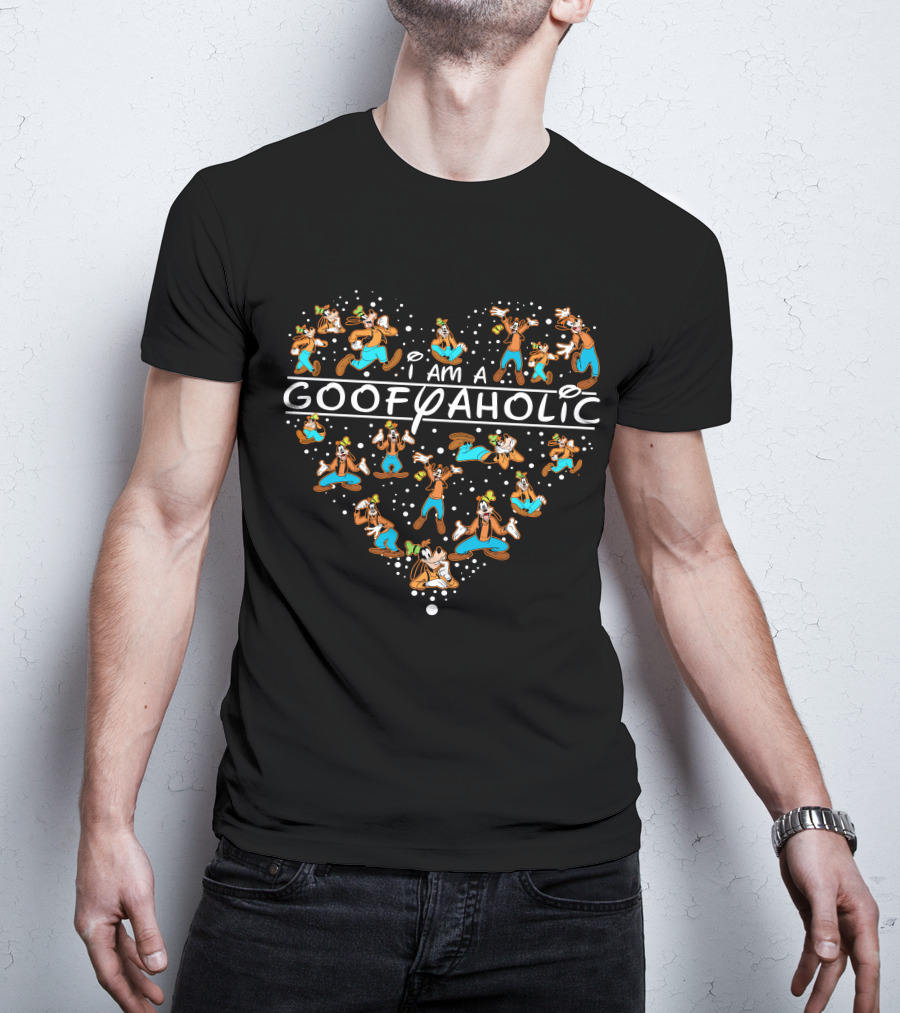 I Am A Goofyaholic Heart Pattern With Disney's Goofy Characters T-Shirt
