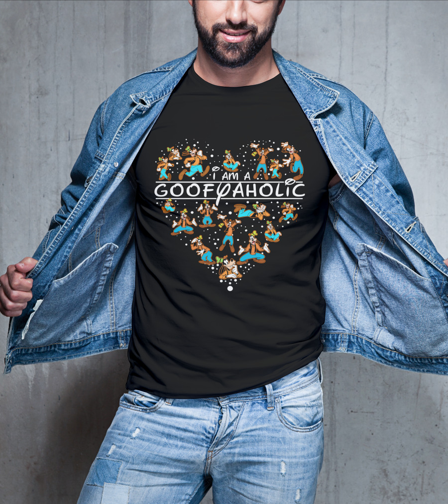 I Am A Goofyaholic Heart Pattern With Disney's Goofy Characters T-Shirt