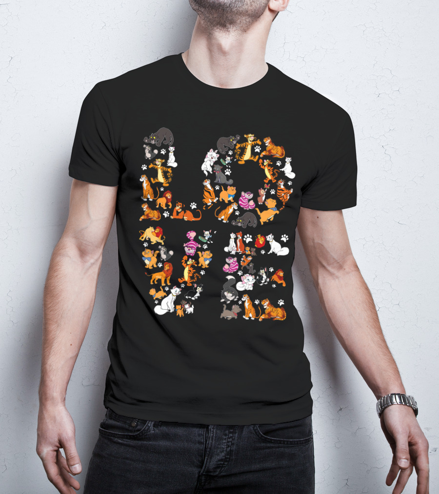 Cat Love Alphabet With Colorful Cartoon Cats And Paw Prints T-Shirt