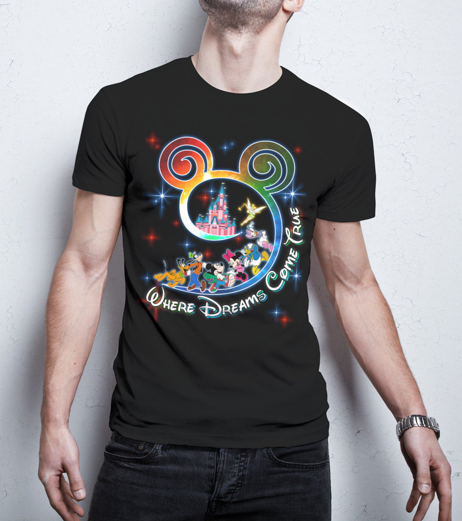 Where Dreams Come True Disney Castle Mickey Minnie Goofy Donald Pluto Tinkerbell T-Shirt