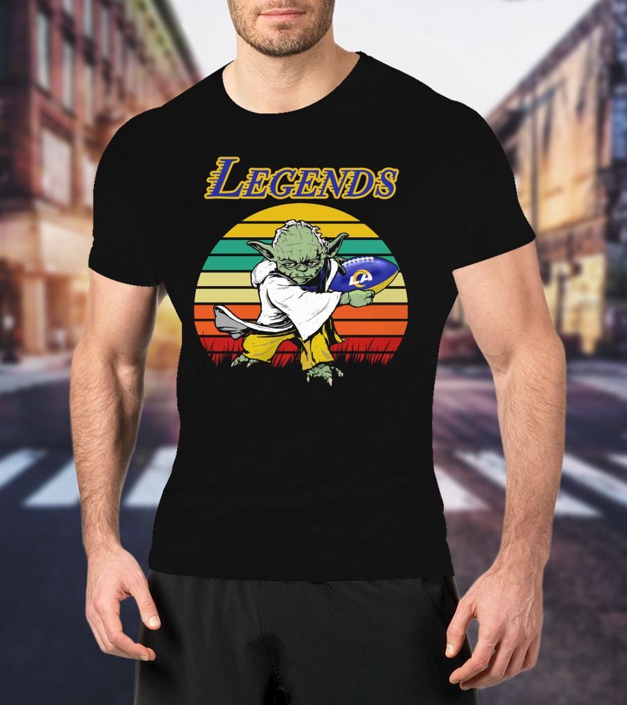 Legends Retro Yoda Holding Los Angeles Rams Football T-Shirt