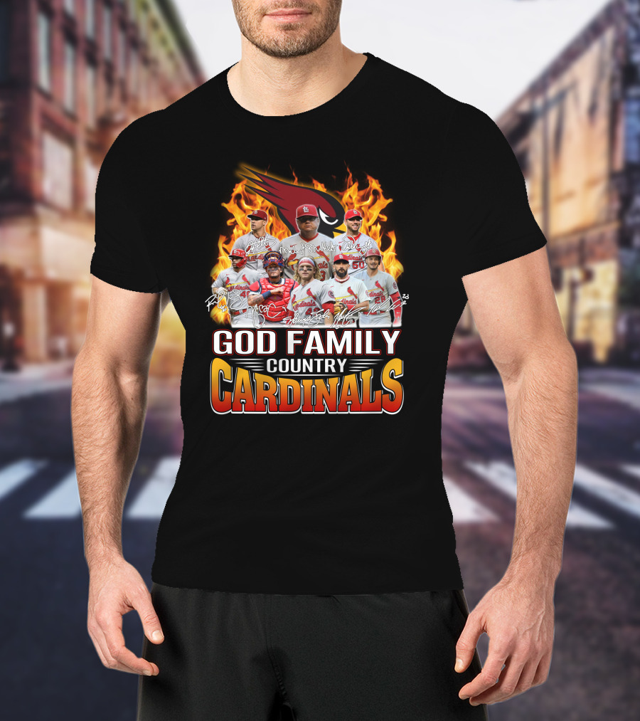 God Family Country Cardinals Baseball Team Fire Background T-Shirt