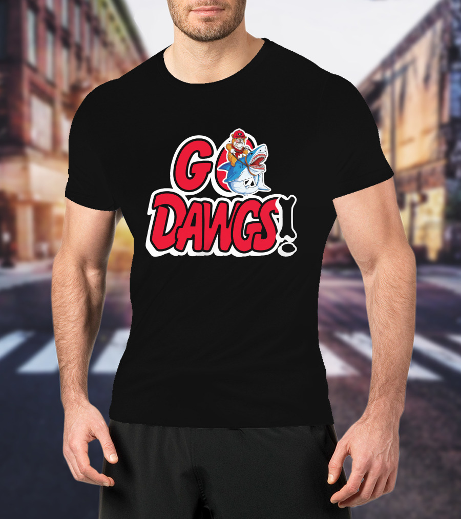 Go Dawgs Bulldog Riding Shark T-Shirt