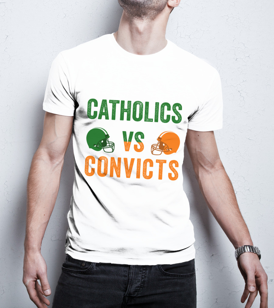 Catholics Vs. Convicts 1988 Football Helmets Rivalry T-Shirt