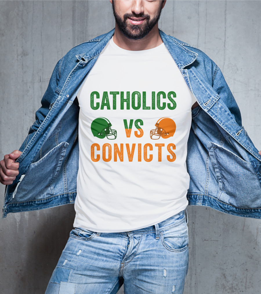 Catholics Vs. Convicts 1988 Football Helmets Rivalry T-Shirt