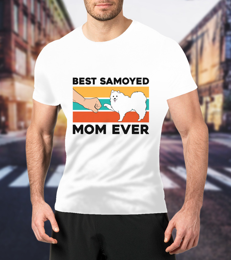 Best Samoyed Mom Ever Fist Bump Vintage Stripes T-Shirt