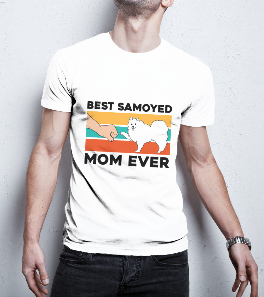 Best Samoyed Mom Ever Fist Bump Vintage Stripes T-Shirt