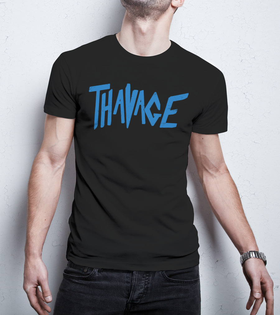 Thavage Blue Retro Typography T-Shirt
