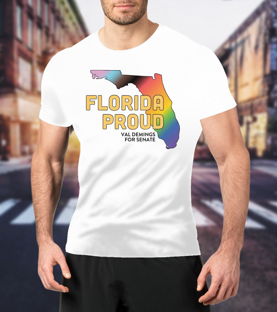 Florida Proud Rainbow Map Val Demings For Senate T-Shirt