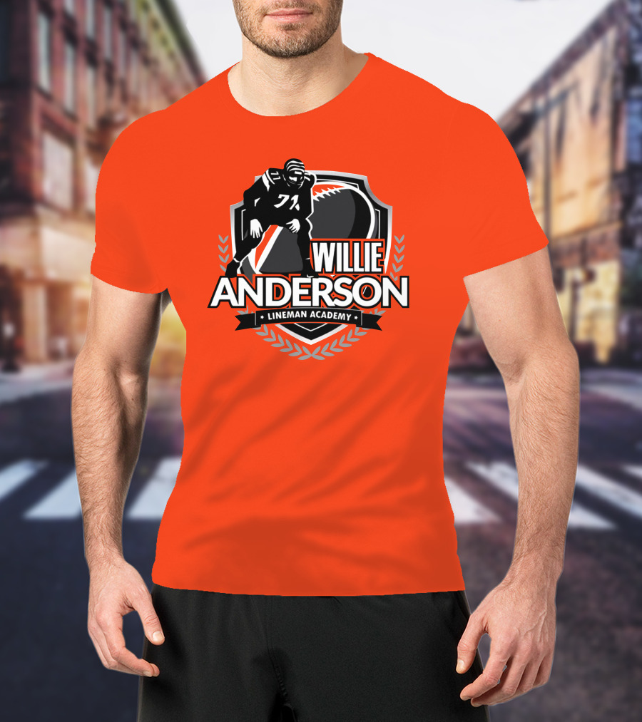 Willie Anderson Lineman Academy Football Shield T-Shirt
