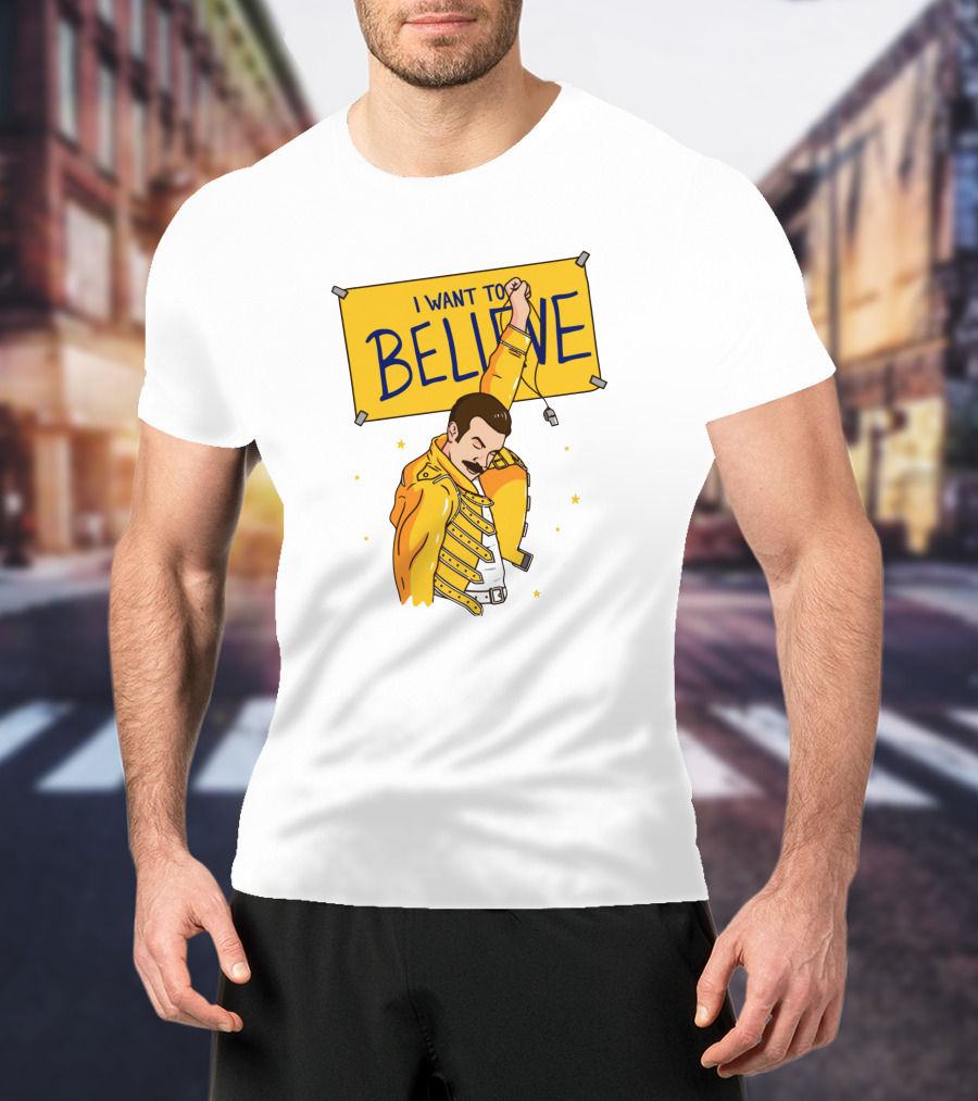I WANT TO BELIEVE Yellow Jacket Mustache Iconic Pose T-Shirt