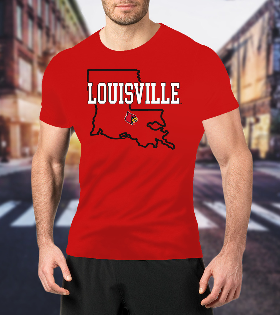 Louisville Cardinals Louisiana Map T-Shirt