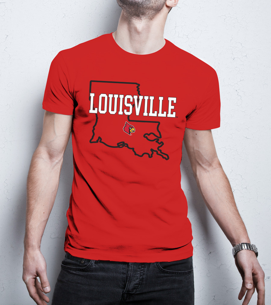 Louisville Cardinals Louisiana Map T-Shirt