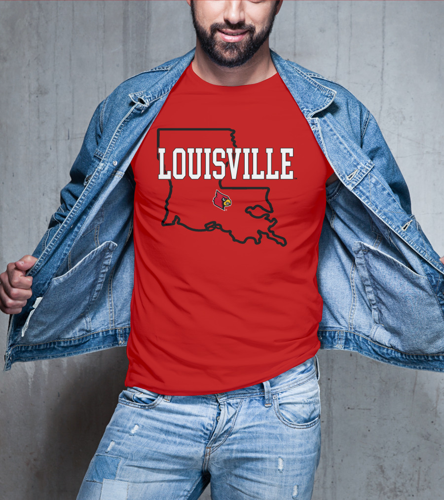 Louisville Cardinals Louisiana Map T-Shirt