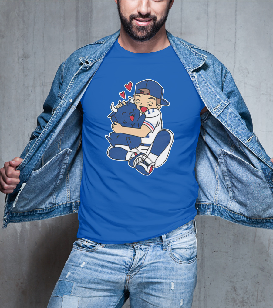 Gotta Throw 'Em All Cute Buffalo Hugging Sports Fan With Hearts T-Shirt