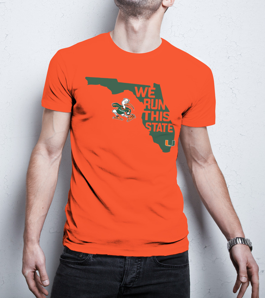 We Run This State Miami Hurricanes Florida Map Vector T-Shirt