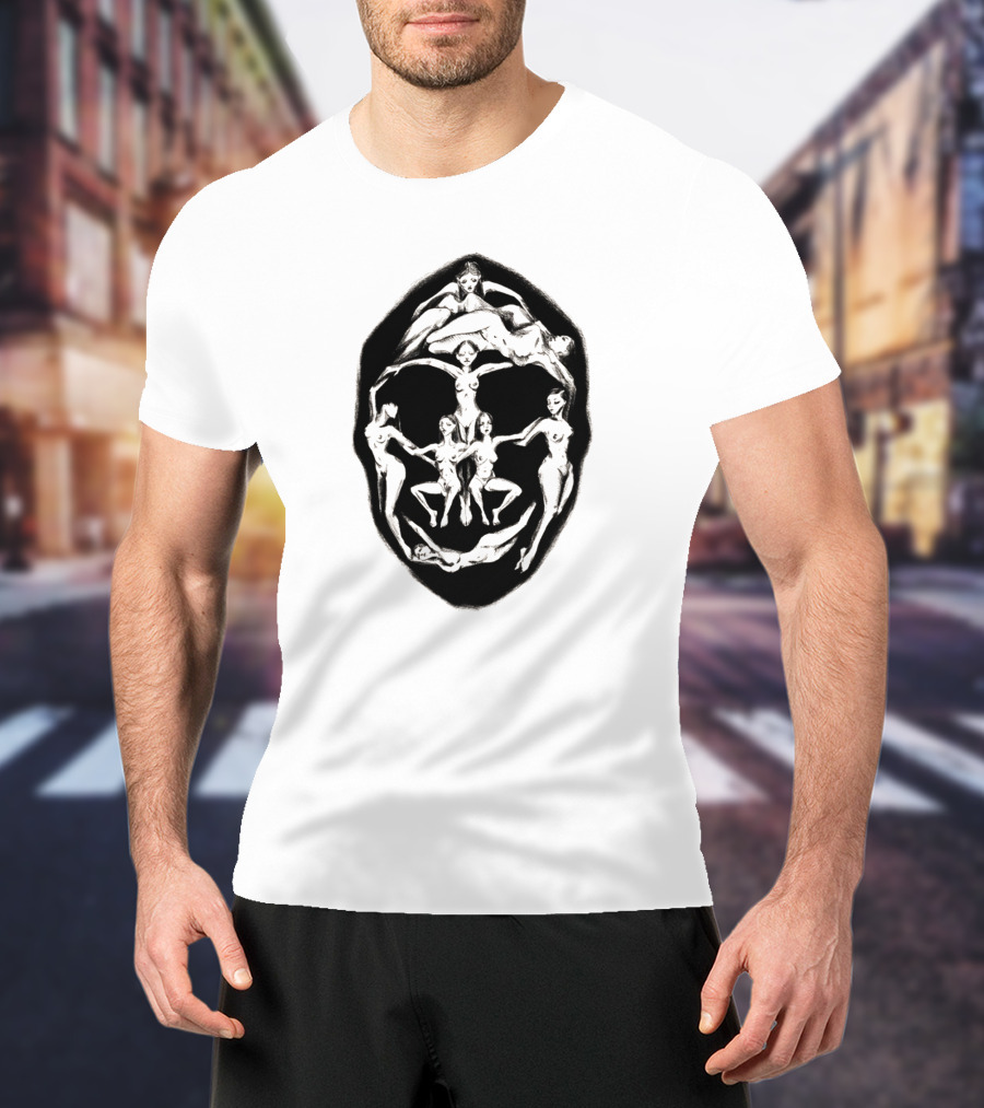 Dali Recreation Skull Illusion Formed By Human Figures T-Shirt